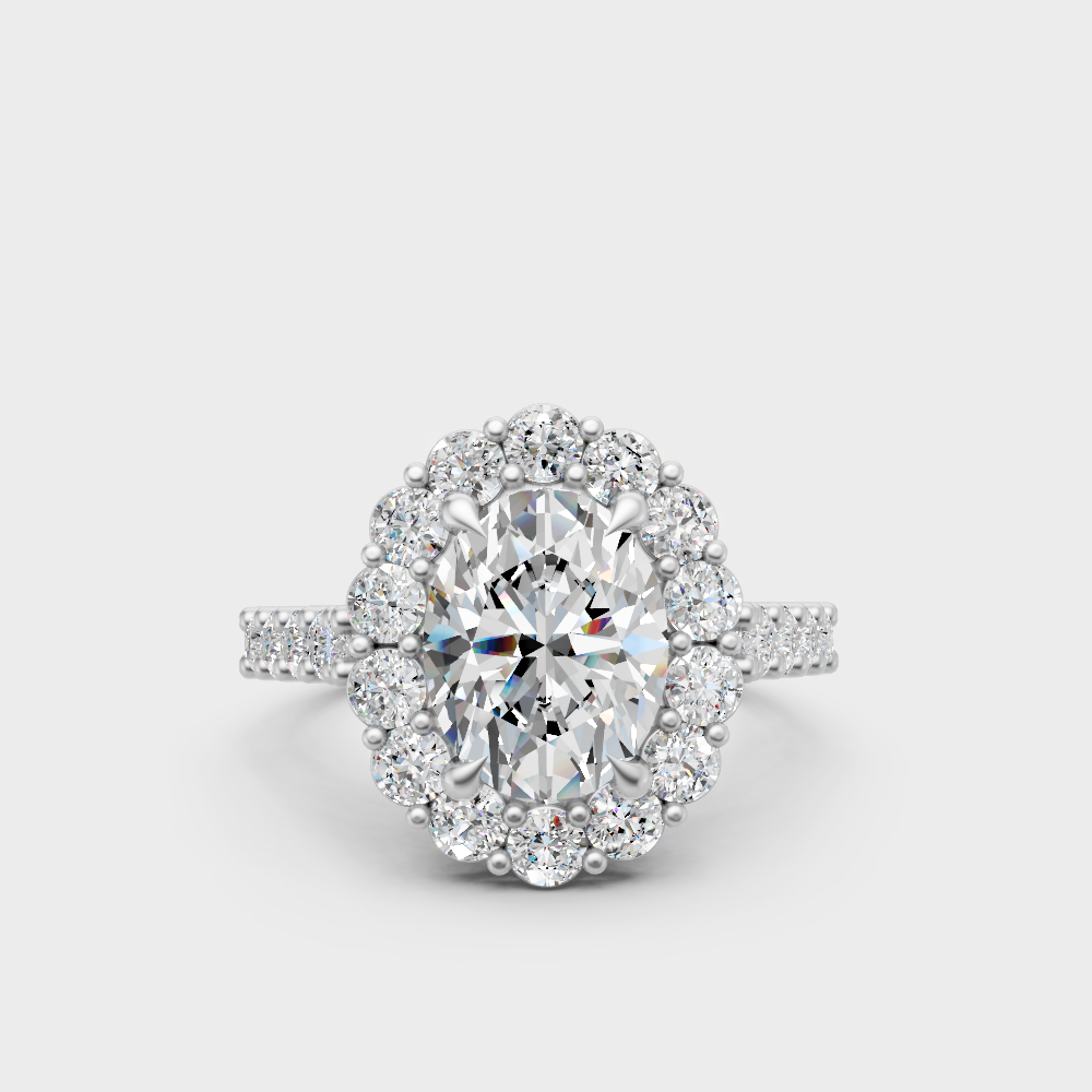 Premium 950 platinum oval and round-cut lab-grown diamond solitaire engagement ring